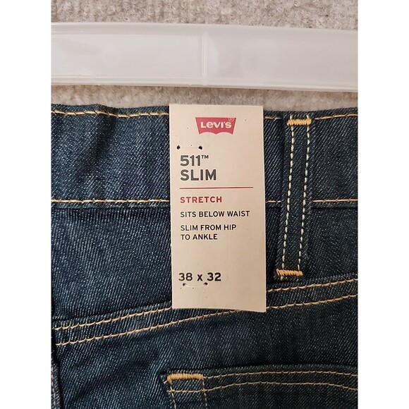 Levis 511 Jeans Mens 38x32 Blue Dark Wash Slim Fit Stretch NEW - Picture 6 of 9